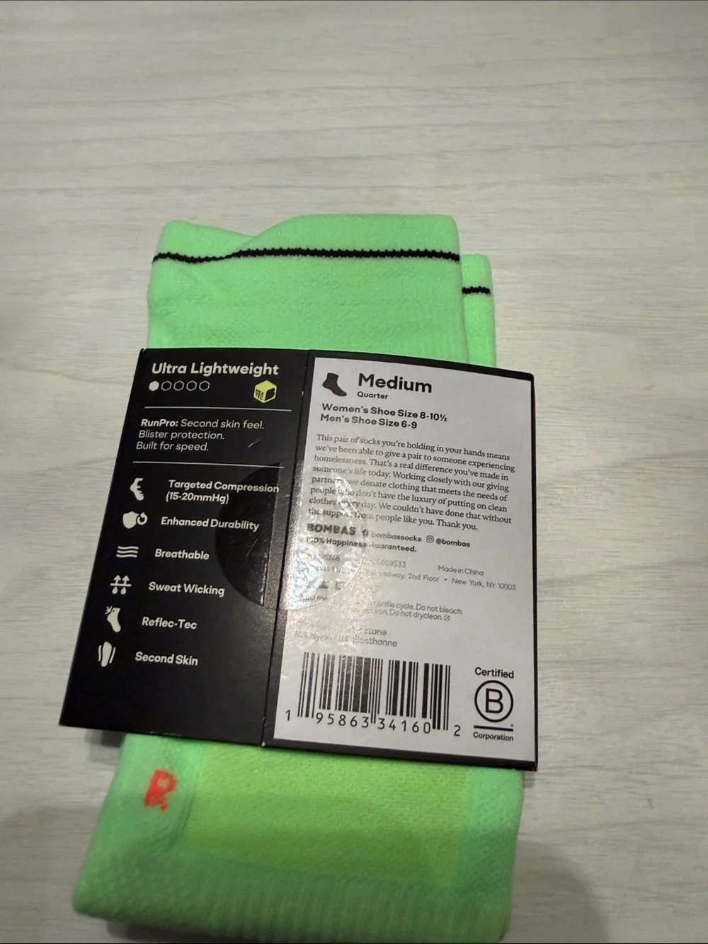 Bombas RunPro Athletic Socks - Lime, White, Black - 3 Pack